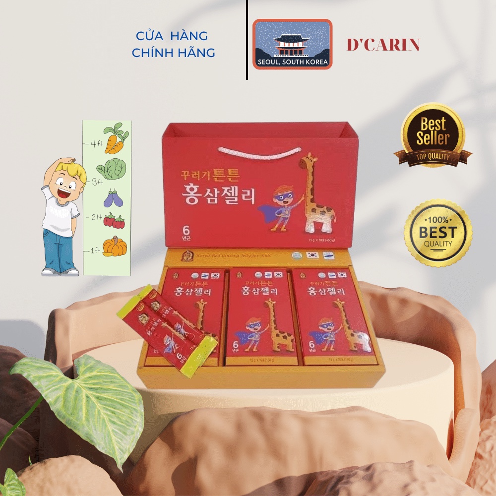 Thạch hồng sâm hươu cao cổ Hàn Quốc KOREA RED GINSENG Hộp 30 thanh Chuẩn nội địa Hàn D'Carin