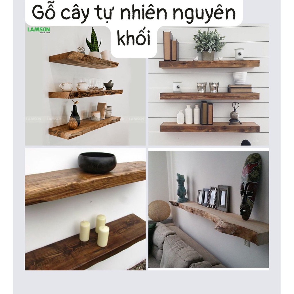 Thanh Ngang Kệ, Giá Treo Âm Tường Giấu Chân Gỗ Nguyên Khối Tự Nhiên, Decor Trang Trí Nhà