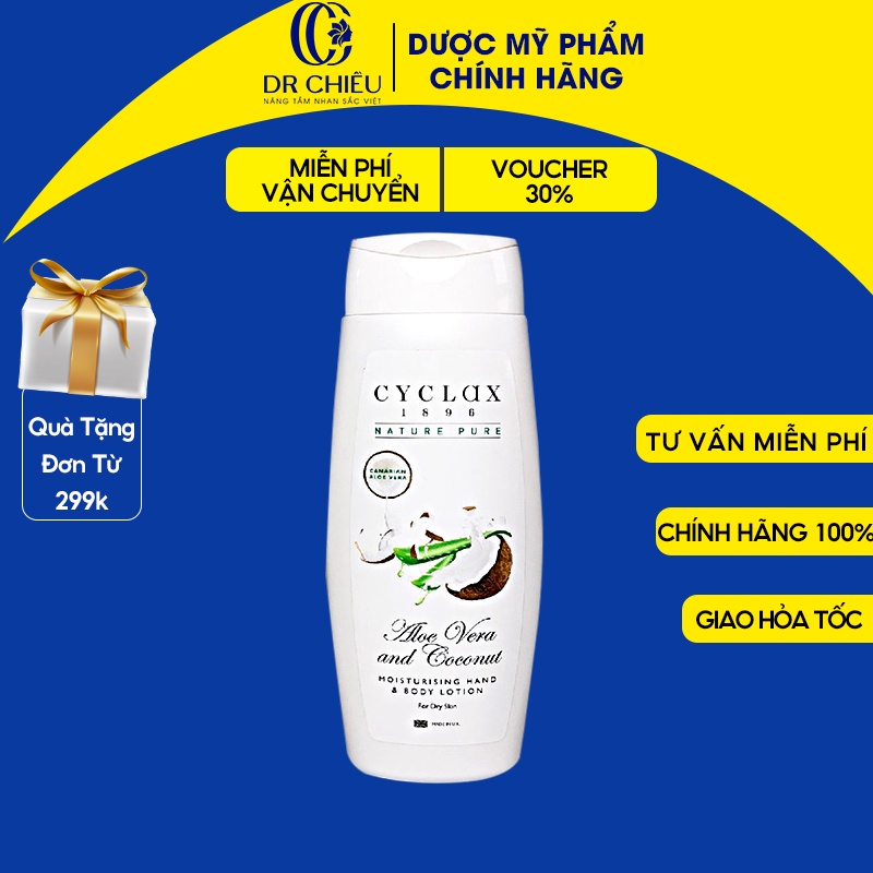 Lotion dưỡng ẩm cho da tay và cơ thể Cyclax chiết xuất lô hội, dừa - Aloe vera and coconut moisturising hand