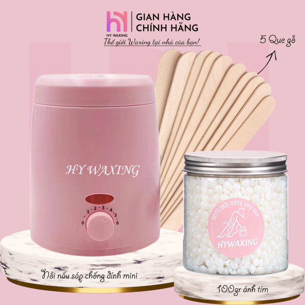  Combo 100gr Sáp Ánh Tím Premium + Nồi Nấu Sáp Wax Lông Chống Dính Mini HY WAXING Tặng Que