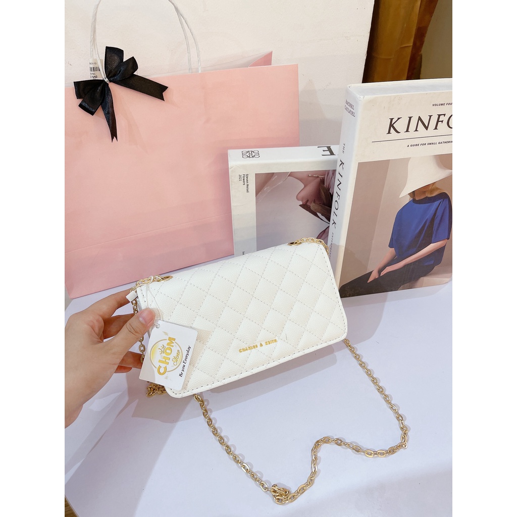 Túi xách nữ Cnk clutch dây xích màu vàng size20 nhỏ xinh đựng vừa điện thoại,chất da hạt siêu đẹp