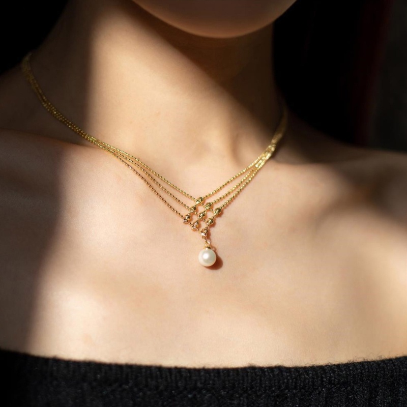 Vòng Cổ Ren Lưới Nhiều Lớp Đính Hạt Ngọc Trai Phong Cách Hip hop