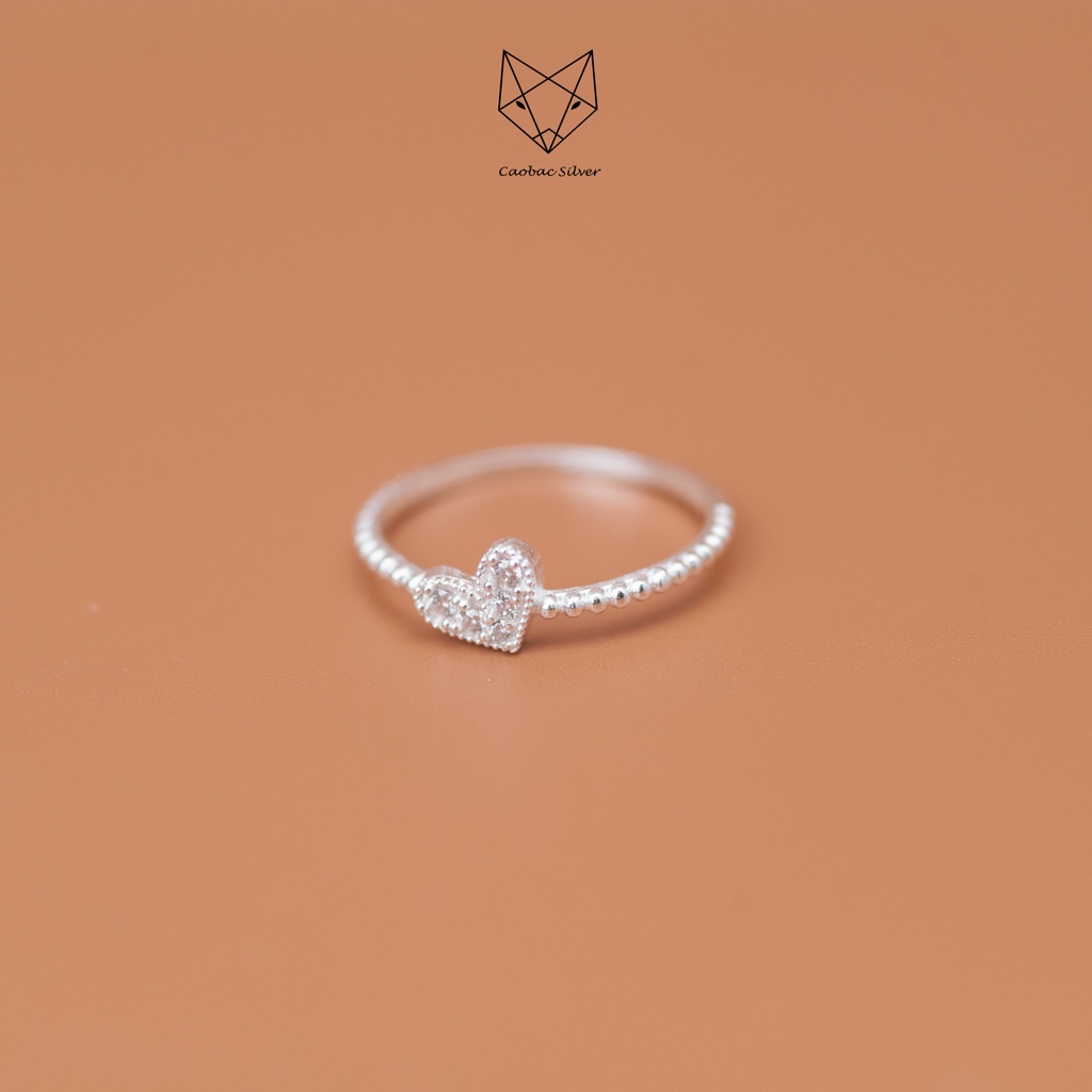 Nhẫn Bạc Ta Cao Cấp CaoBac Silver Thiết Kế Cạnh Xoắn Mặt TimTính Tế , Lấp Lánh, Mới Lạ Dành Tặng Riêng Cho Bạn Gái