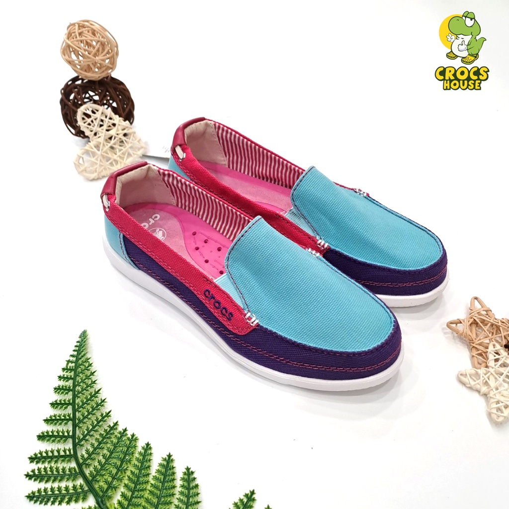 Giày crocs slip on walu canvas loafer women cao cấp, giày lười nữ crocs bằng vải kaki bền nhẹ màu đỏ - Crocs House