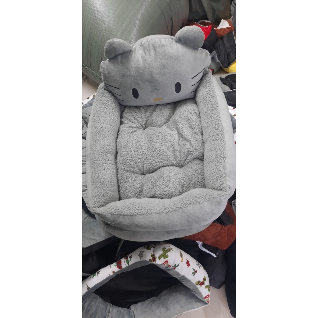 Ổ nệm chó mèo Kitty Hồng , Xám , đệm ngủ tháo rời