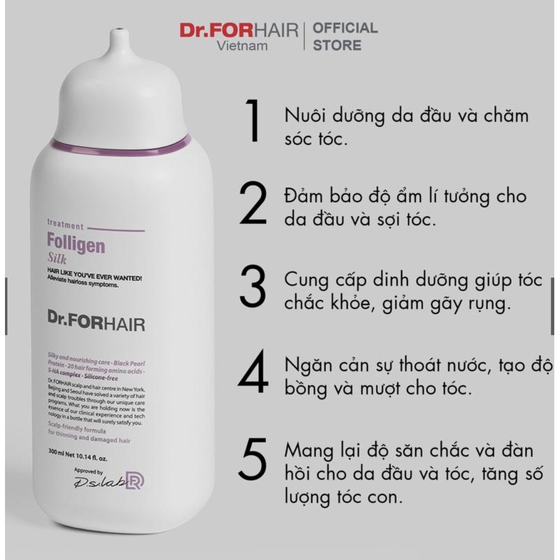 Dầu gội phục hồi hư tổn cho tóc mỏng Dr. For Hair Folligen Silk Shampoo
