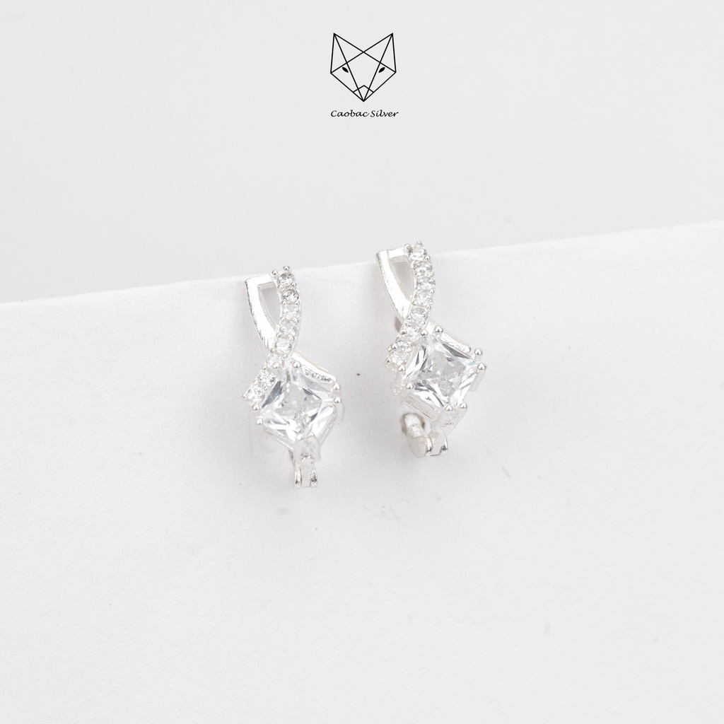 Khuyên Tai Bạc Ta CaoBac Jewellery Cho Nữ Thiết Kế Ổ Đá Vắt ChéO Đính Đá Tinh Tế Lấp Lánh Dành Tặng Cho Bạn Gái