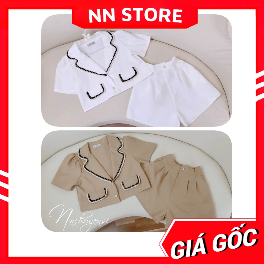 Set áo croptop cổ vest + quần short lưng thun Set vest quần đùi Set dạ cổ vest TP120