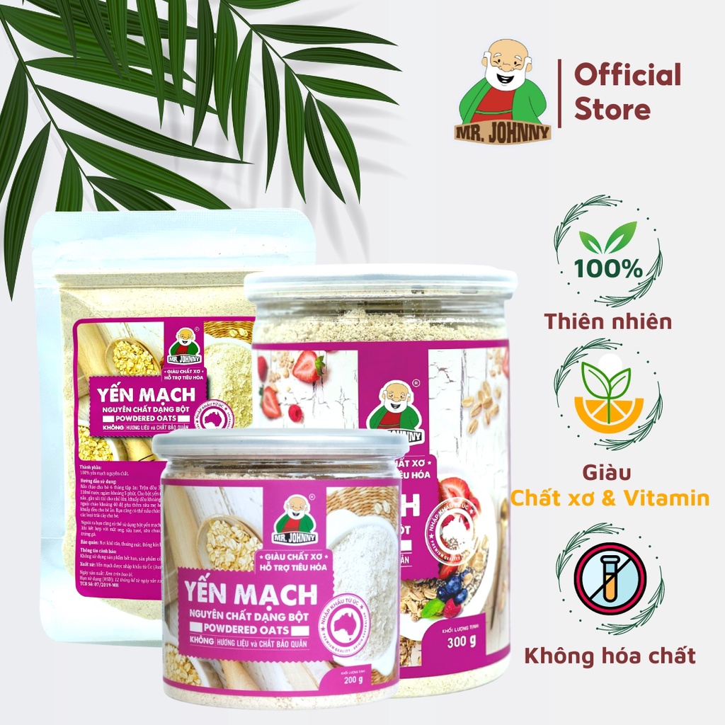 Bột Yến Mạch MR.JOHNNY 100/300g - Nguyên Chất Nhập Khẩu Úc, Dùng Nấu Cháo Yến Mạch, Ăn Dặm Cho Bé, Làm Bánh, Đắp Mặt