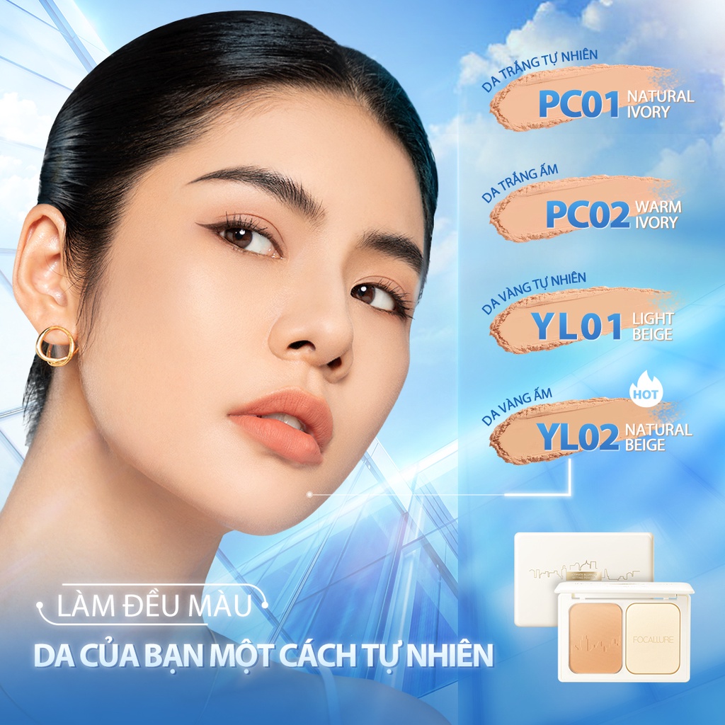 Phấn Nền FOCALLURE 2 trong 1 Độ Che Phủ Cao Chống Nắng SPF 35 Hiệu Ứng Làm Mờ Mịn Kiểm Soát Dầu Lâu Trôi