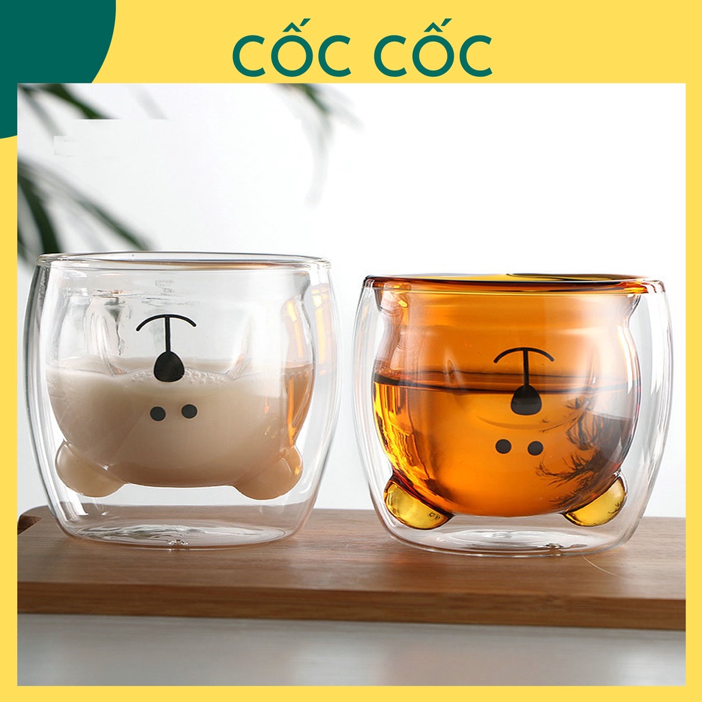 Cốc Thủy Tinh Hai Lớp Chịu Nhiệt Hình Gấu Đáng Yêu Ngộ Nghĩnh Cốc Cốc dùng để uống nước, pha trà, cà phê, quà tặng