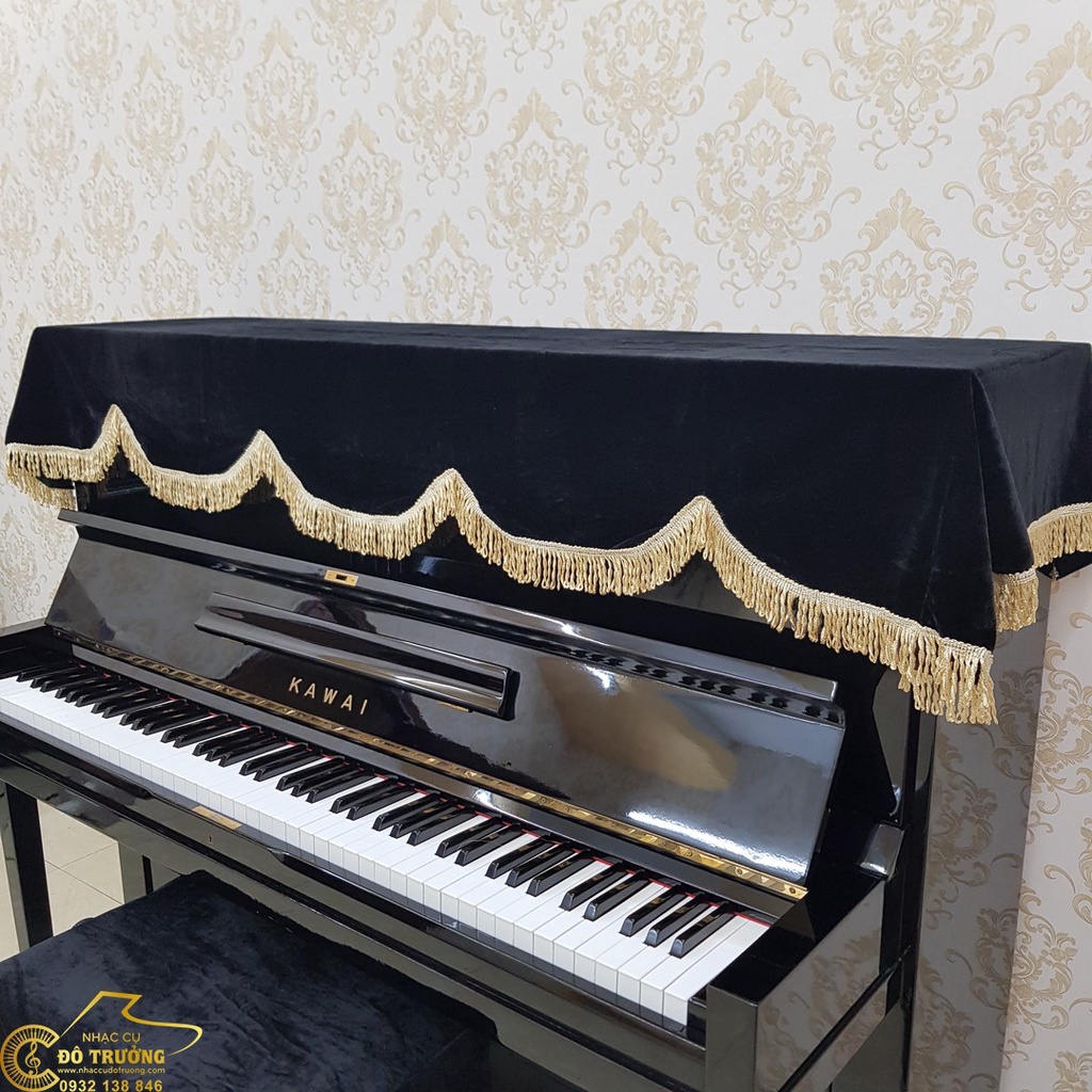 Khăn phủ đàn Piano nhung đen tặng kèm phủ ghế đơn