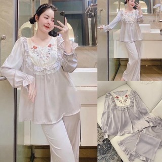 BỘ LỤA DÀI QUẢNG CHÂU CỔ THÊU HOA XINH