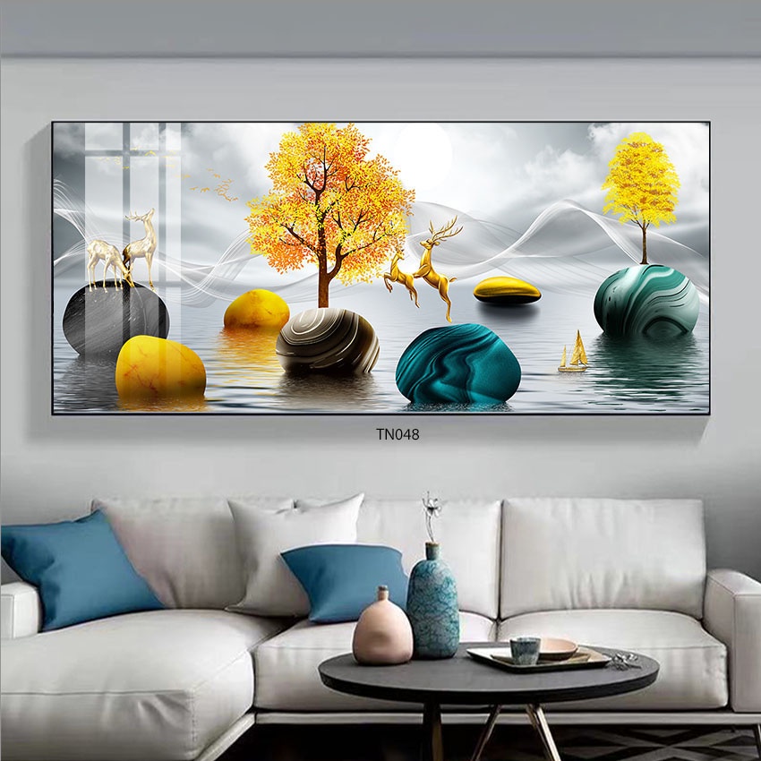 Tranh Tráng Gương Hươu Tài Lộc , Khổ Ngang  Treo Tường/Trang Trí Phòng Khách/ Phòng Làm Việc - Simplehouse