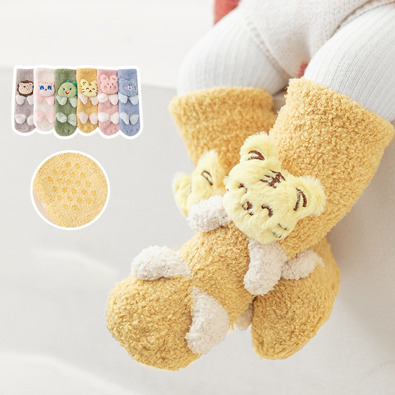 Vớ Ống Dài Lót Lông Cừu Dày Dặn Chống Trượt Họa Tiết Hoạt Hình Dễ Thương Cho Bé Sơ Sinh