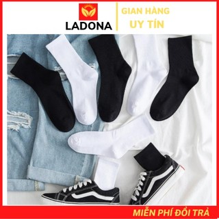 Tất cổ cao, vớ cổ cao nam nữ màu trơn basic vải cotton co giãn thời trang LADONA T6