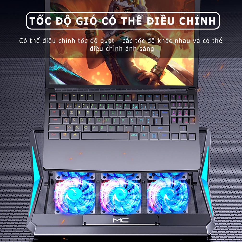 Đế tản nhiệt laptop SIDOTECH Q3 với 6 quạt làm mát nhanh đèn led điều chỉnh tốc độ gió cho game thủ gaming văn phòng