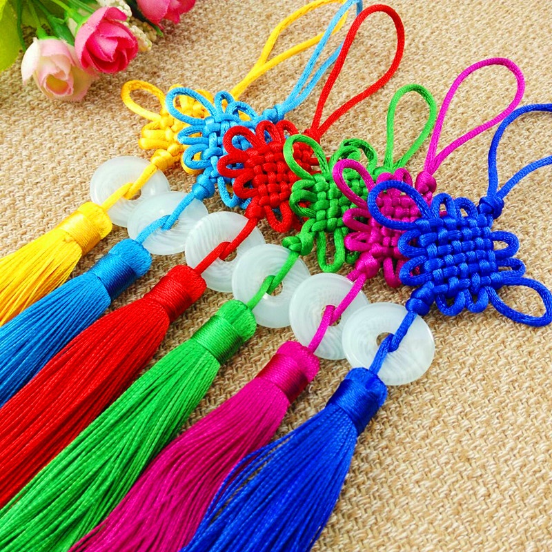 (1 cái)Dây treo tua rua trang trí đồng tâm ngọc bội 26cm, nguyên liệu làm trang sức cổ trang, Nguyên liệu diy