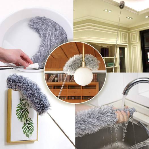 Chổi phất trần kéo dài 2,8m, cán inox, tay cầm nhựa 360 độ, uốn cong được lưỡi chổi, lông chổi tĩnh điện hút bụi