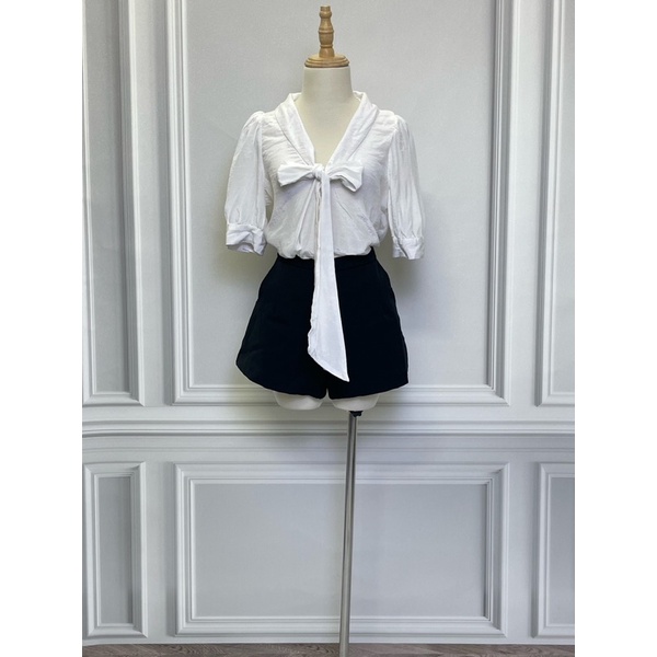 Áo somi buộc nơ ZARA hàng hiệu chính hãng thời trang nữ A603 màu trắng size S secondhand thanh lý ký gửi