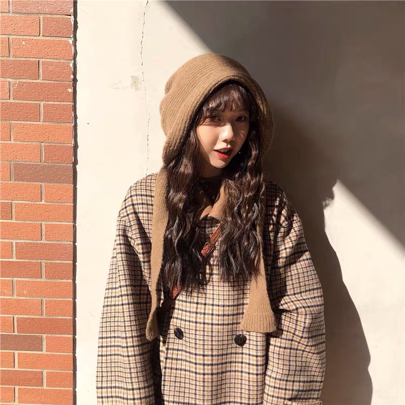 Mũ Len Dệt Kim Thời Trang Mùa Thu Đông Phong Cách Vintage Hàn Quốc Ấm Áp