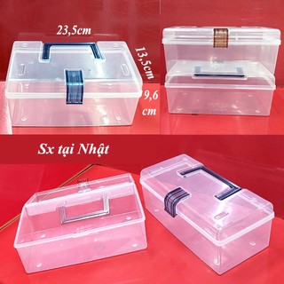 hộp nhựa đựng dụng cụ, hộp nhựa đựng đồ trong suốt, khóa cài quai xách 23,5x13,5 cao 9,6cm.