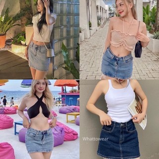 Chân váy quần denim form chữ A basic cạp trễ - có quần trong