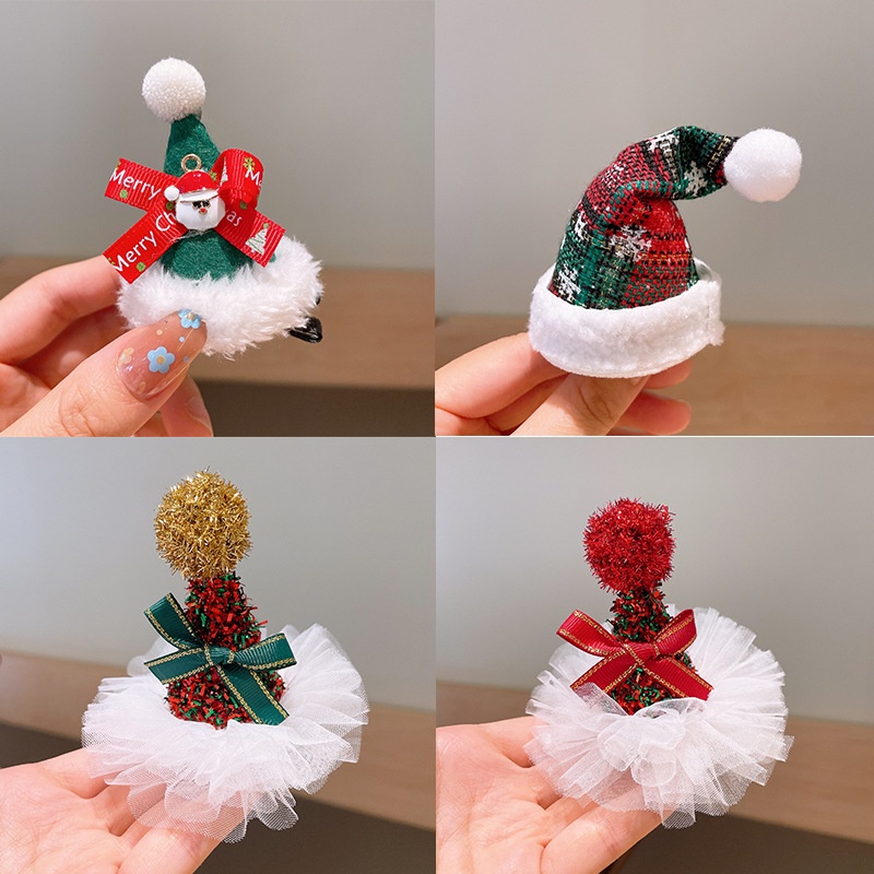 Kẹp tóc IQ Angel đính nơ kẻ sọc họa tiết giáng sinh ba chiều dễ thương cho bé