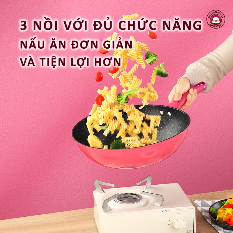 Bộ nồi chảo chống dính - Nồi đáy từ vân đá cao cấp, phù hợp với mọi loại bếp, size 25cm - 27cm -33 CM