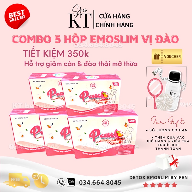 COMBO 5 HỘP EMOSLIM DETOX Giảm Cân VỊ ĐÀO chính hãng 100% - Giảm cân nhanh hiệu quả giam can giảm cân [Freeship + Quà]