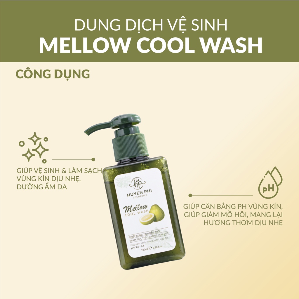 Dung dịch vệ sinh phụ nữ Mellow Cool Wash Huyền Phi 100ml làm sạch cân bằng PH vùng k.ín