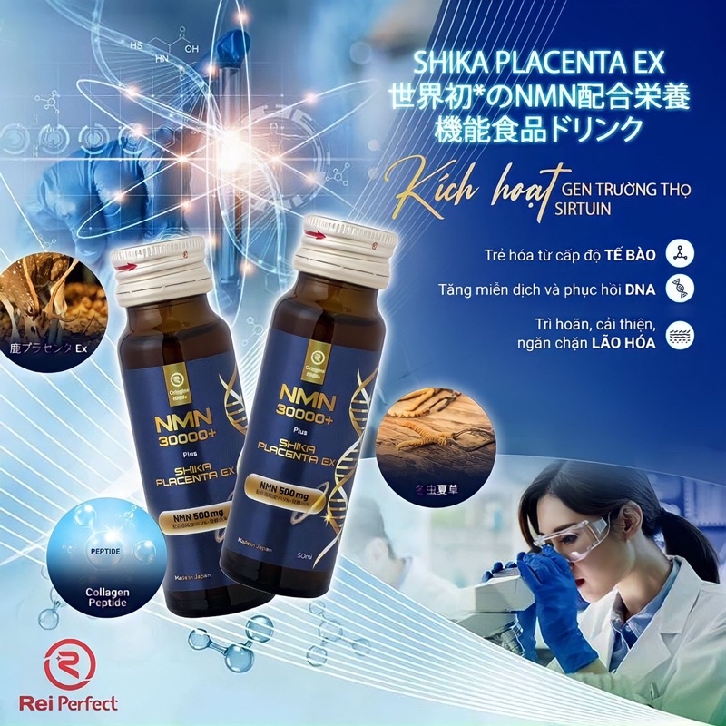 Nước uống trẻ hoá da NMN 3000+ Plus Shika Placenta EX hộp 10lọ x50ml