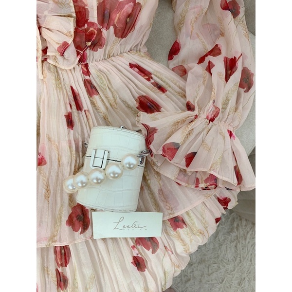 Váy maxi tơ hoa chân tầng