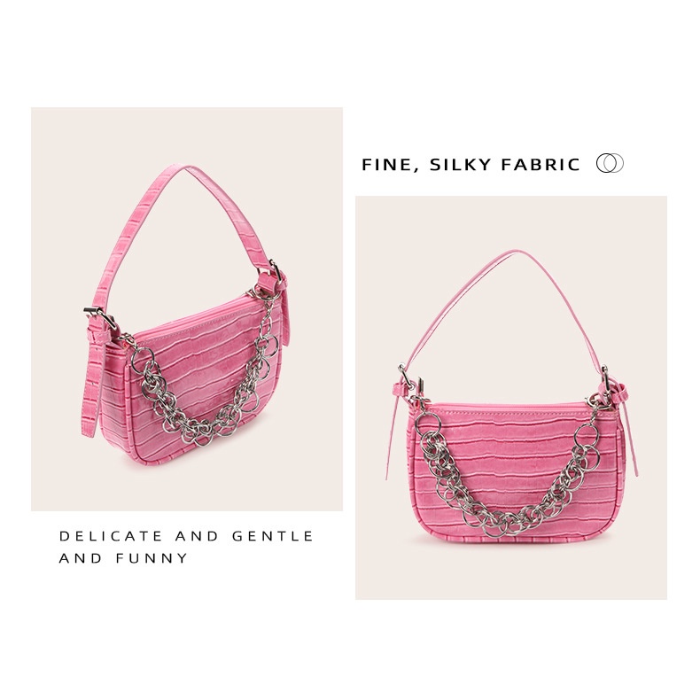 Túi xách đeo vai JASMIN NOIR vân da cá sấu phối dây xích thời trang dành cho nữ