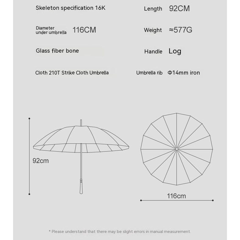 Dù Chơi golf 16 Cạnh Tay Cầm Dài Bằng Gỗ Chống Gió Oversize Dành Cho Nam