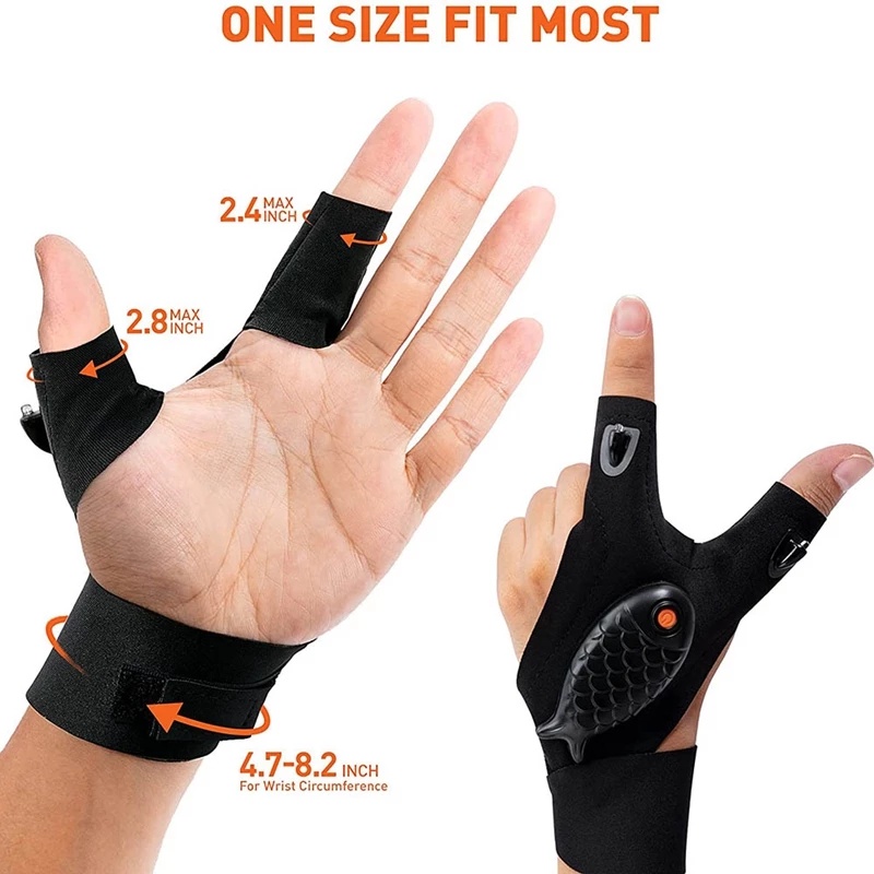 Găng Tay Câu Cá / Cắm Trại Ban Đêm Không Ngón Chống Thấm Nước Có Đèn LED Sạc USB