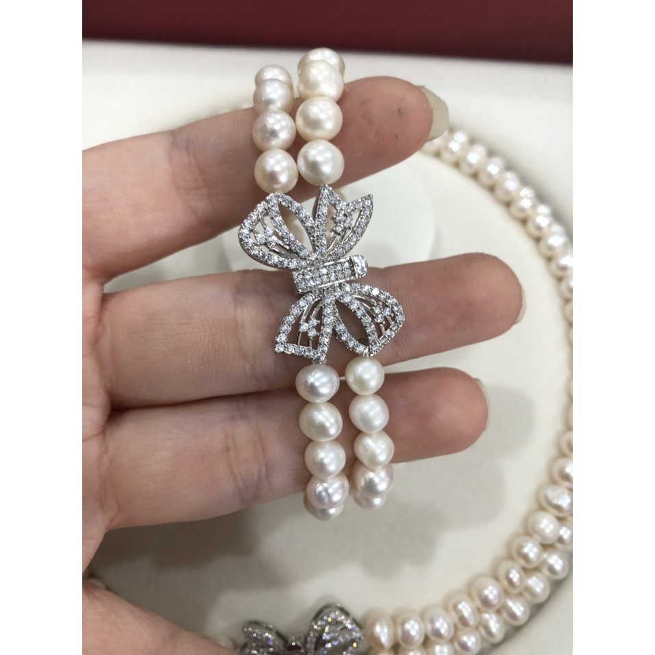 Bộ trang sức hạt nhỏ 6-7ly khóa nơ trẻ trung