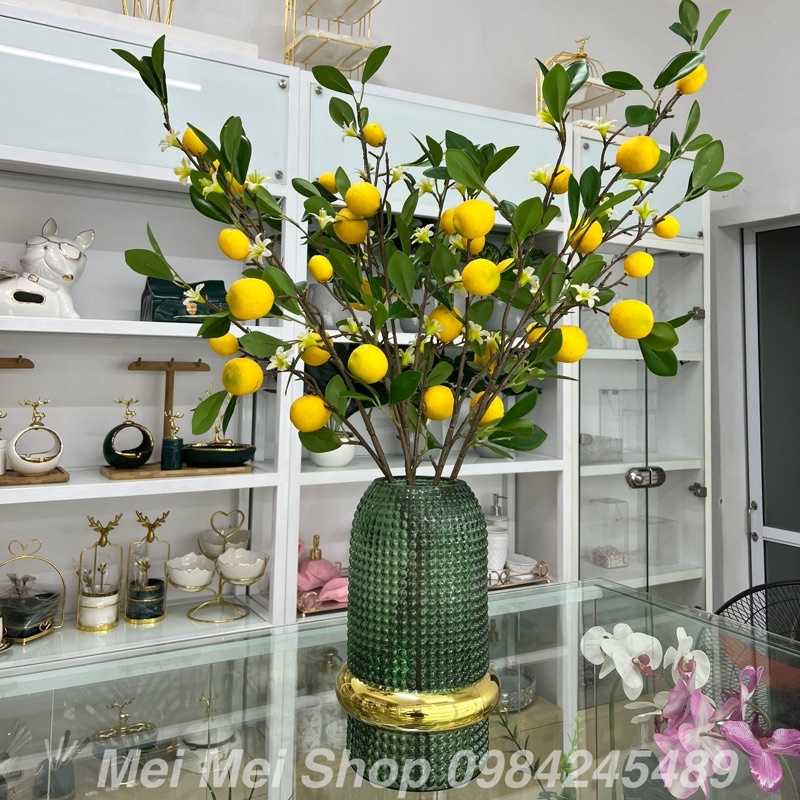 Cành chanh 7 quả, cành chanh Mỹ vàng dài 1m trang trí nhà cửa,cửa hàng,văn phòng,làm đạo cụ chụp ảnh