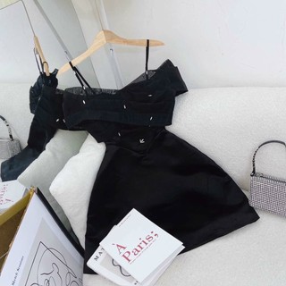 Đầm 2 dây ❤️freeship❤️ dáng xòe trễ vai phối voan đính đá xinh xắn