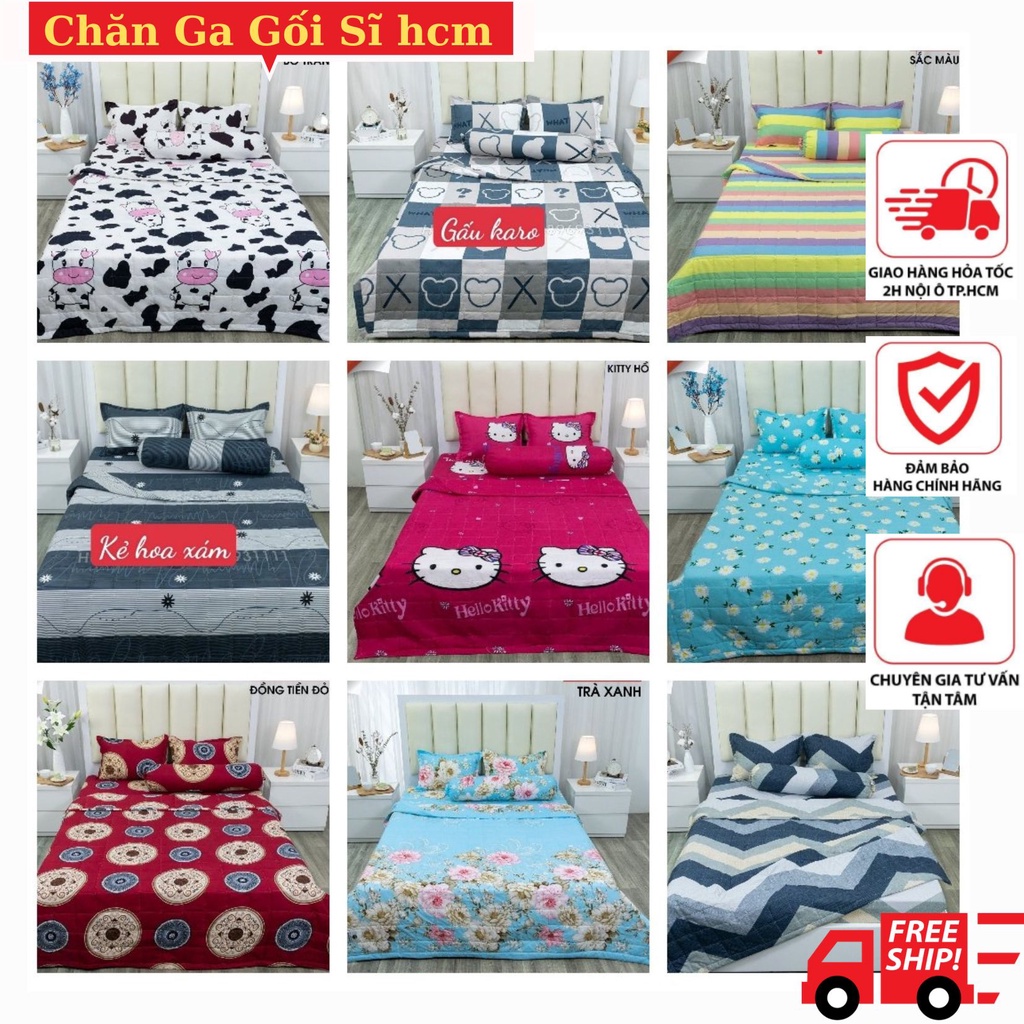 Bộ Ga gối 1M6x2M Cottonpolly trải giường Nhiều Mẫu Xinh lựa chọn, Bộ Drap giường 1m6x2M gồm 1 Ga Chu