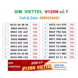 Sim viettel số đẹp số 7 đăng ký được gói v120n