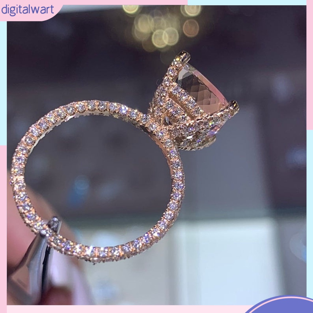 |Đào| Nhẫn Đính Đá Zircon Hình Vuông Lớn Thời Trang Cho Nữ