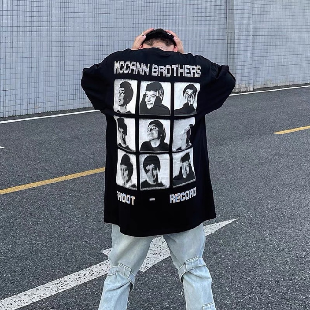 Áo sweater unisex MCCANN BROTHER, áo longtee dài tay họa tiết mặt người form rộng XESINU