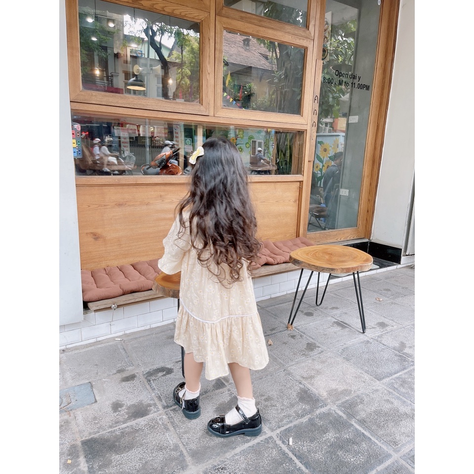 Đầm BabyDoll Bé Gái, Váy BabyDoll Bé Gái Tay Lỡ Họa Tiết Hoa Cúc Mùa Thu