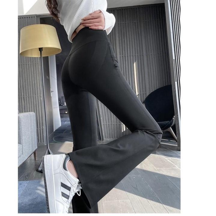 Quần legging nữ ống loe dài cạp cao cạp chéo ZENA vải cotton co giãn Q601