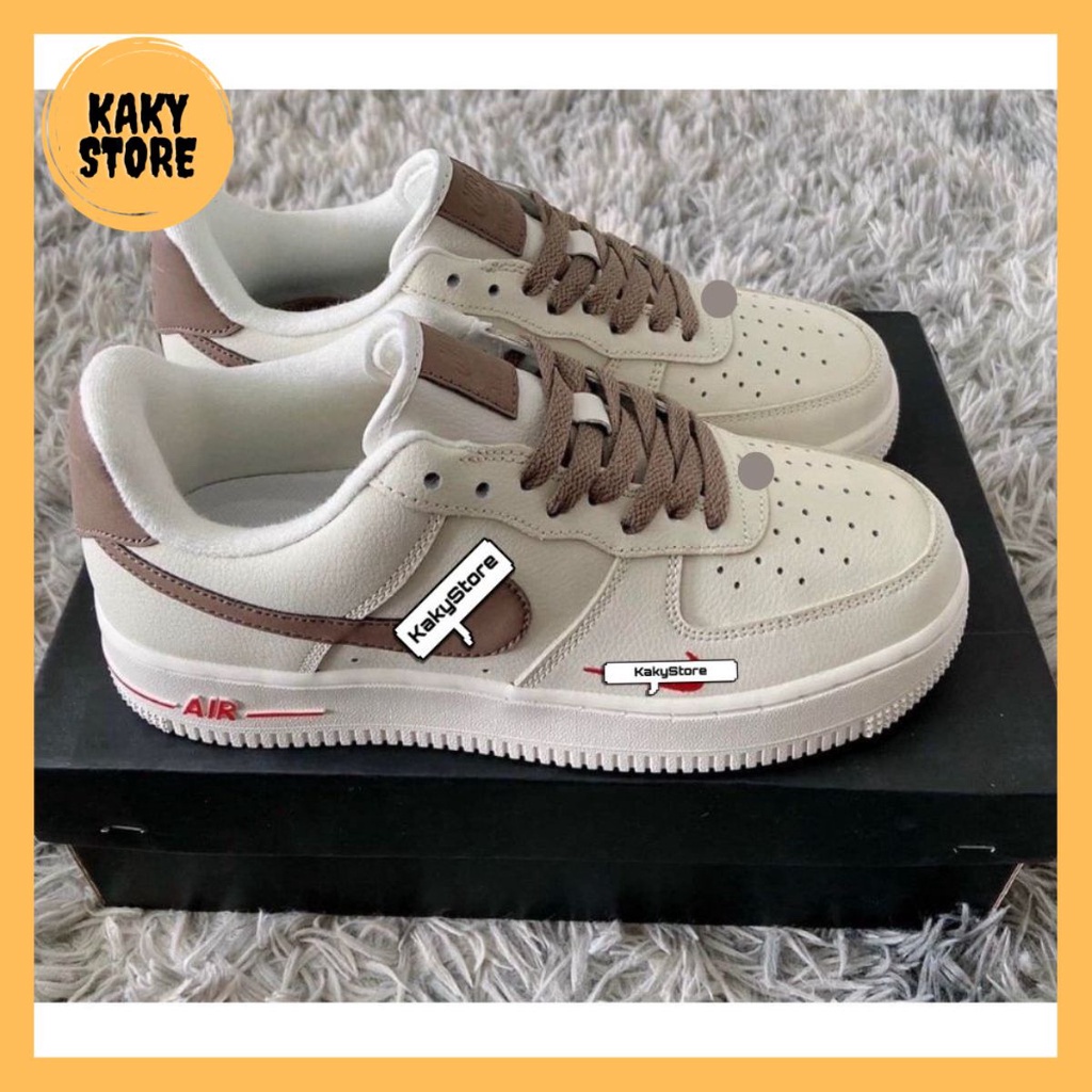 Giày Thể Thao AF1 Vệt Nâu , Giày Sneaker Air Force 1 AF1Vệt Nâu Đế Bánh Mỳ Độn Chiều Cao Dành Cho Nam Nữ Đi Học Đi Chơi