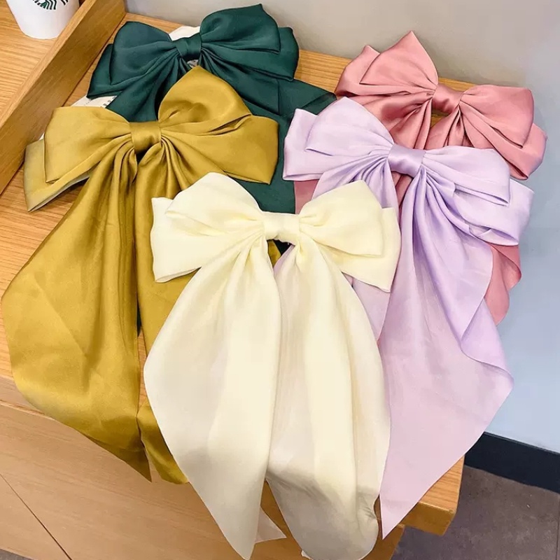 Kẹp Tóc Hình Nơ Lớn Bằng Ruy Băng Dài Thanh Lịch Cho Nữ