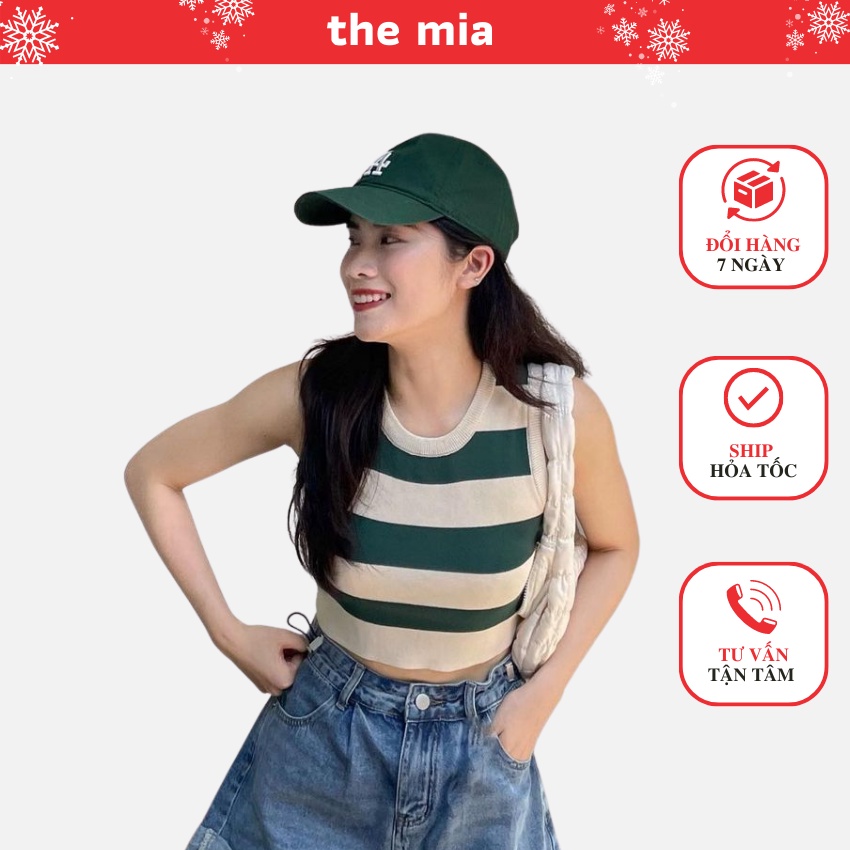 Áo croptop nữ ba lỗ len mỏng kẻ ngang mongtaghi form dáng Hàn Quốc ALN5052