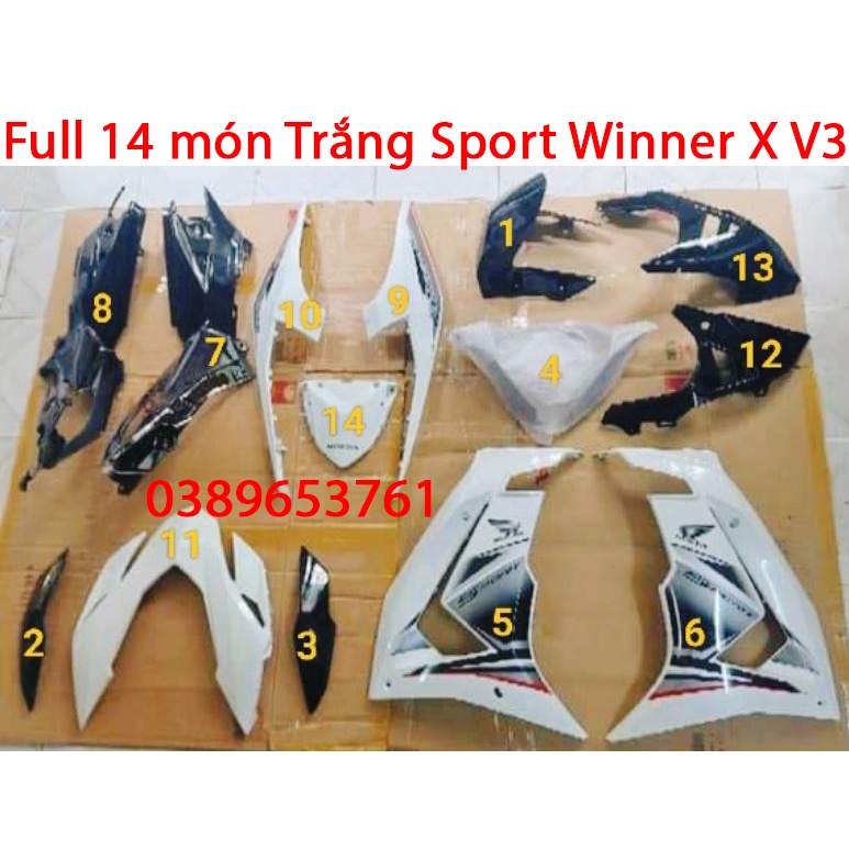 Full bộ Dàn áo Winner X 2022/ Winner X V3 Trắng Sport (14 món)