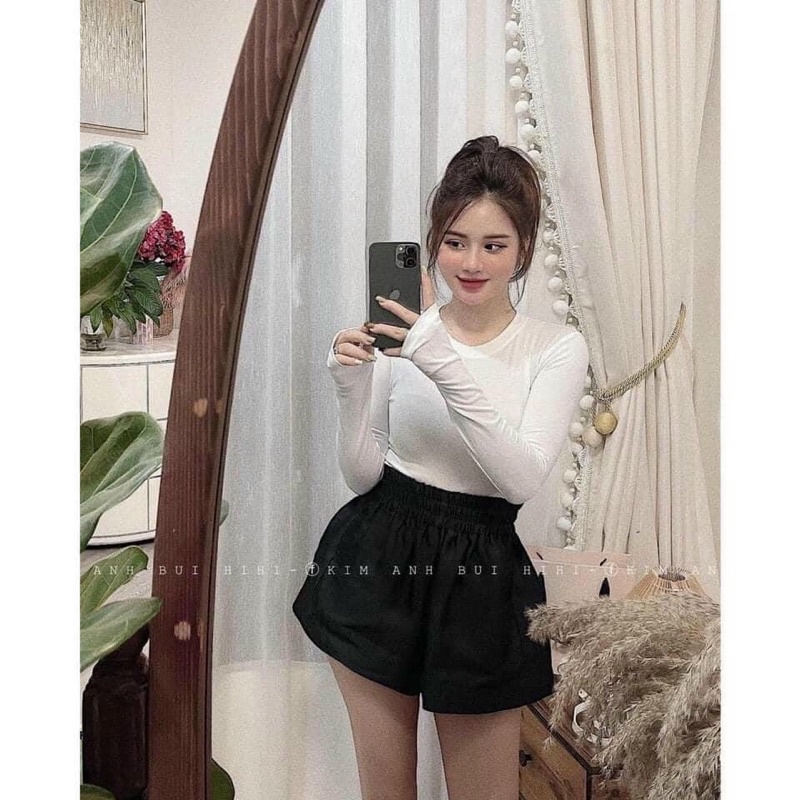 Áo thun nữ cổ tròn tay dài xỏ ngón,chất mongtoghi mềm mịn co giãn